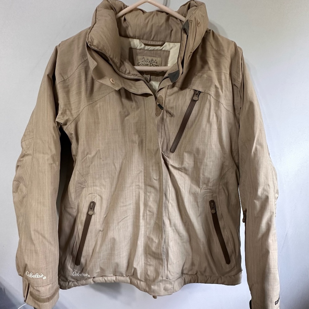 Women's Cabela's Gore-Tex Goose Down Jacket Parka Tan NO HOOD Size Small